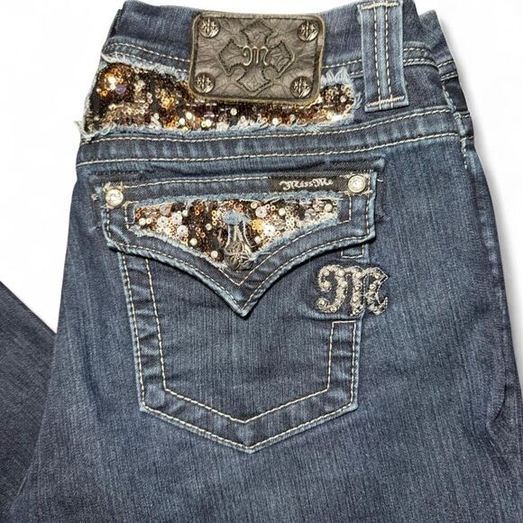 Miss Me Jeans Women’s 30 Easy Boot Cut Bling Flap Pockets JE5731E2L Denim - Picture 8 of 8